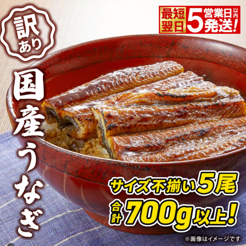 〈最短翌日発送〉【訳あり】さかい河岸水産 国産 うなぎ 蒲焼き 5尾 700g以上！ ※サイズ不揃い 小分け K2672