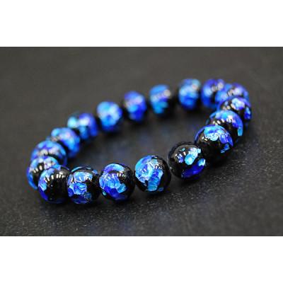ふるさと納税 忠岡町 沖縄伝統工芸!琉球とんぼ石/ホタルガラス 10mm 数珠ブレスレット 青黒