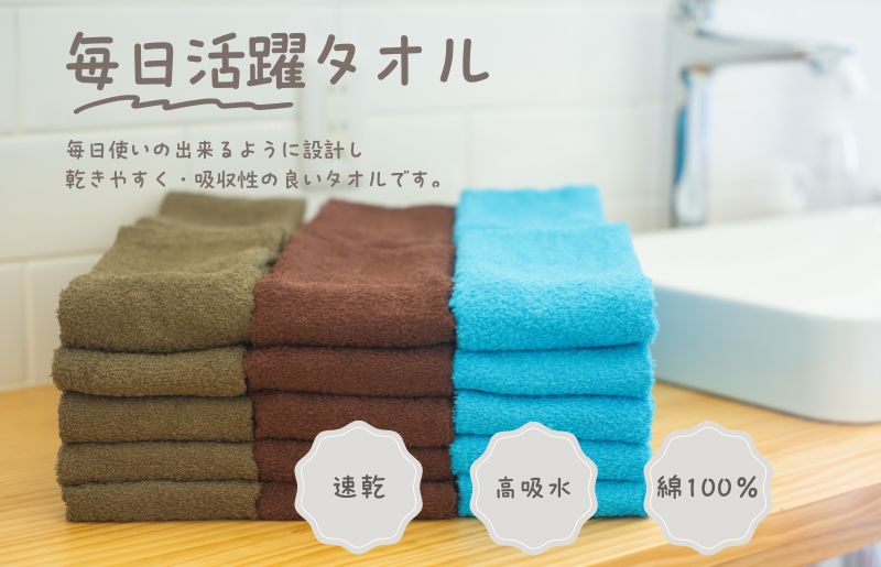 カラーフェイスタオル 10枚 ブラウン【泉州タオル 国産 吸水 普段使い シンプル 日用品 家族 ファミリー】 099H2374