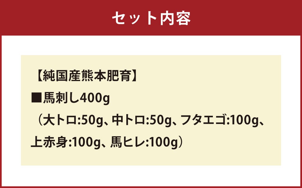 【純国産熊本肥育】桜牧場 霜降りと赤身馬刺しセット 400g