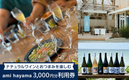ナチュラルワインとおつまみを楽しむ利用券 3，000円分【ami hayama】[ASBI003]
