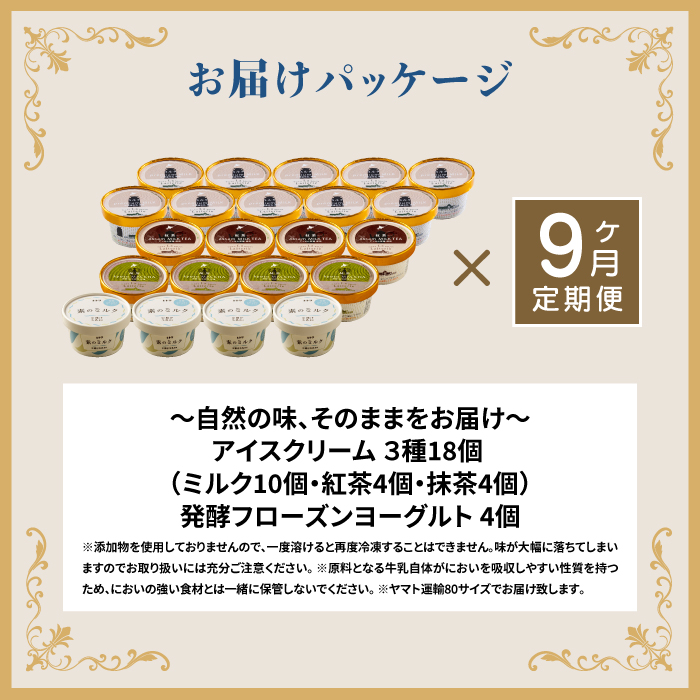 【定期便：全9回】北海道 アイスクリーム3種×18個（ミルク・紅茶・抹茶）とフローズンヨーグルト×4個セット【11159】_イメージ5