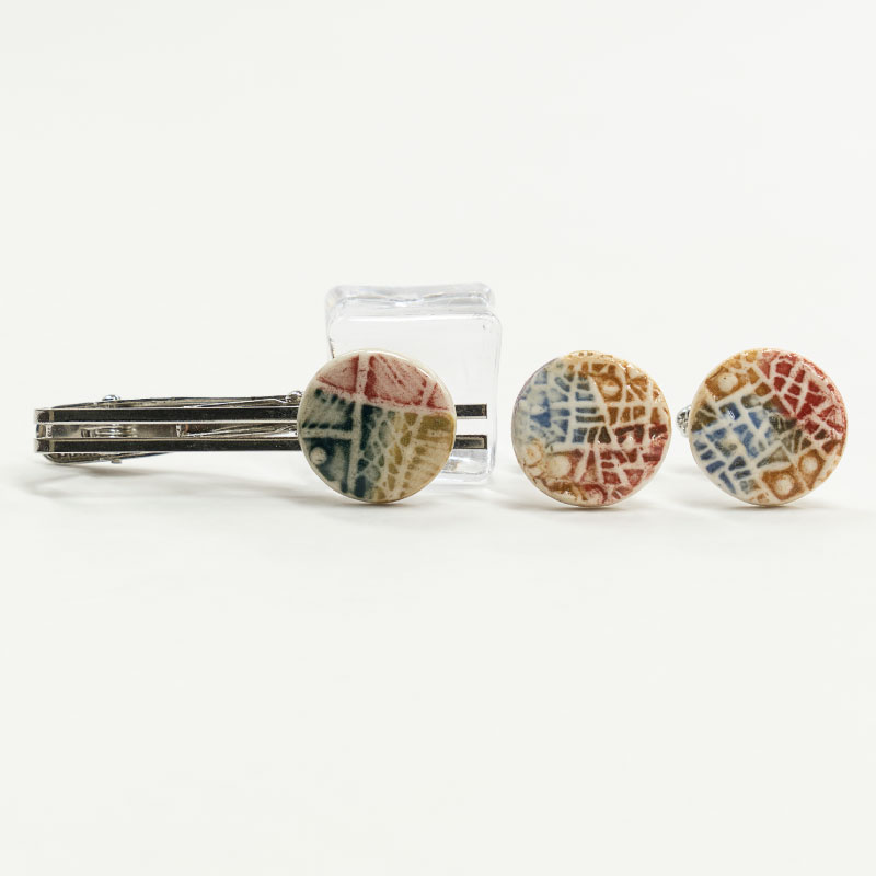 【ふるさと納税】陶器タイピンセット（タイピン・カフス）SH-MNC002　 工芸品 タイピン　カフス ビジネス 半磁器