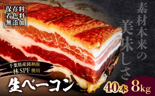 生ベーコン【保存料・着色料無添加】《国産銘柄豚 林SPFプレミアムポーク 豚バラ》40本 8kg 【ベーコン 豚バラ 燻製 冷燻 林SPF 豚 豚肉 肉 お肉 冷凍 おかず ベーコンエッグ 朝食 パスタ ペペロンチーノ カルボナーラ サンドイッチ】