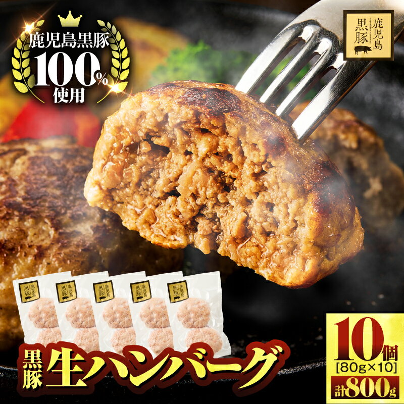 【ふるさと納税】 鹿児島県産 黒豚 生ハンバーグ 80g × 10個 800g ハンバーグ 生 豚 肉 惣菜 総菜 冷凍 朝食 昼食 夕食 美味しい 個包装 おかず 国産 永吉 鎌田黒豚農場 鹿児島 鹿屋市 おすすめ ランキング プレゼント ギフト