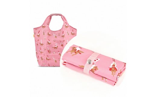 黒潮海苔店 オリジナルエコバッグ 相馬野馬追柄 (ピンク) | 大容量 コンパクト 折りたたみ トートバッグ エコバッグ ショッピングバッグ マイバッグ