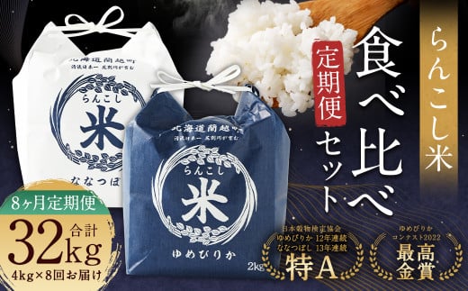 【8ヶ月定期便】らんこし米食べ比べ（ななつぼし・ゆめぴりか）各2kg お米 米 精米 ななつぼし ゆめぴりか 