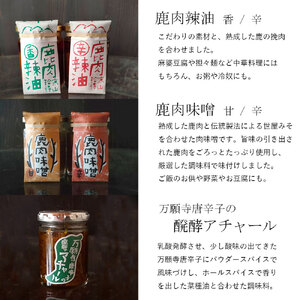 ジビエ と 寒山拾得の 加工品 セット 鹿肉約1kg 鹿肉辣油 2種類 鹿肉味噌 2種類 万願寺唐辛子アチャール 1個 詰め合わせ セット