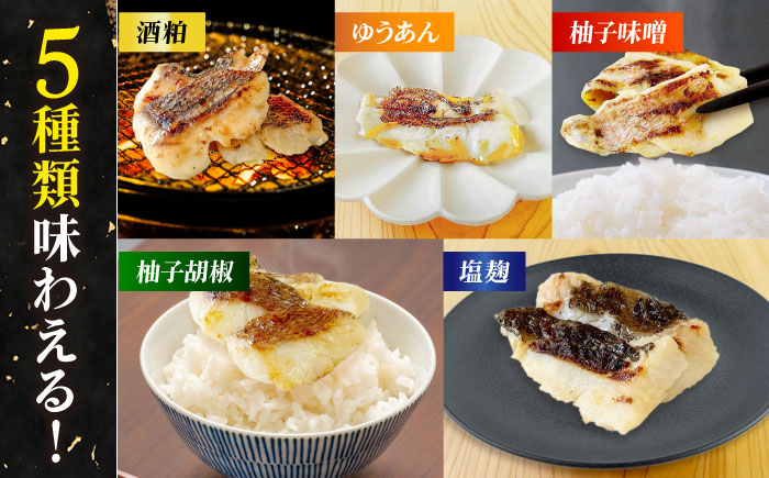 【全6回定期便】魚種おまかせ5種セット（柚庵漬け・酒粕漬け・塩麹漬け・柚子味噌漬け・柚子胡椒漬け）五島市/金沢鮮魚 [PEP031]