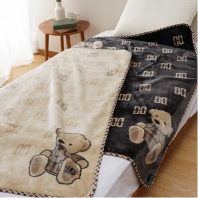 ふるさと納税 泉大津市 【日本一の毛布の町】DAKS Bear アクリルマイヤーハーフケット(毛羽部分) 　ブラック