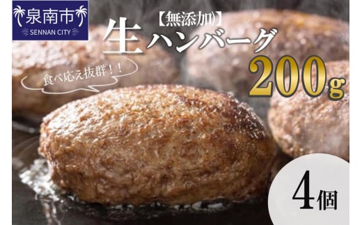 【無添加】食べ応え抜群！ 生ハンバーグ 200g 4個【087D-037】