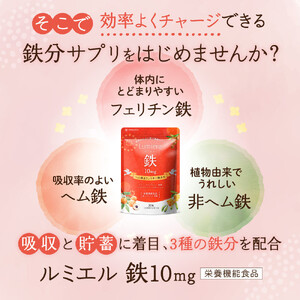 鉄分 サプリ ルミエル 鉄 10mg フェリチン鉄 ヘム鉄 葉酸 栄養機能食品 3袋（3ヶ月分）