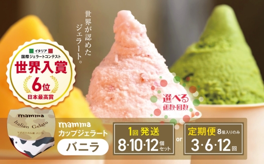 【定期便3回】mammaカップジェラート バニラ 8個セット (毎月お届け） | アイス クリーム ジェラート お菓子 おやつ バニラ ヘルシー アイスクリーム 奈良県 平群町