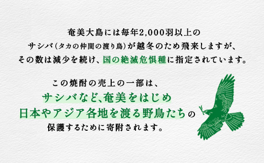 黒糖 焼酎 AMAMI SASHIBA  200ml (1本) 世界遺産 登録記念 アマミサシバ 30度 奄美大島 宇検村 鹿児島県 お酒 アルコール 自然環境 保護 プロジェクト