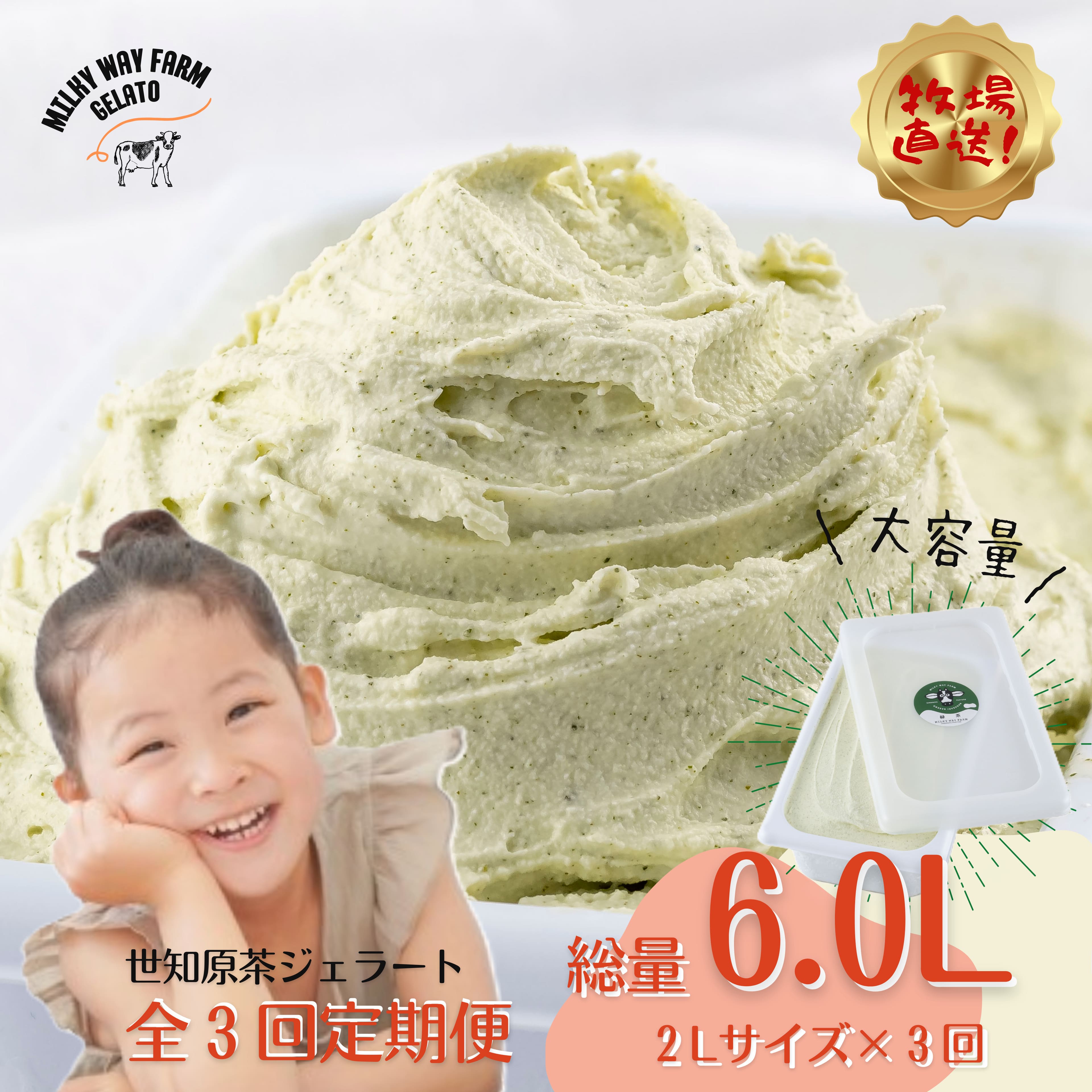 【ふるさと納税】【生乳100％】《定期便》山中牧場「MILKY WAY FARM」ジェラート 業務用(2L)サイズ〈世知原茶〉【3回お届け】｜緑茶 牛乳 ミルク アイスクリーム 牧場直送 スイーツ デザート人気 おいしい 美味しい ギフト 贈答 母の日 プレゼント