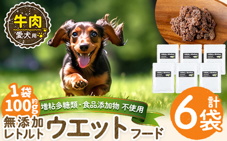 a1068-C ＜増粘多糖類・食品添加物不使用＞愛犬用無添加レトルトパック 牛ウェットフード6袋(1袋約100g・合計約600g)【Nフードサービス】姶良市 ドッグ フード パウチ 犬 ペット おやつ ごはん ご褒美 ペット関係 常温 常温保存