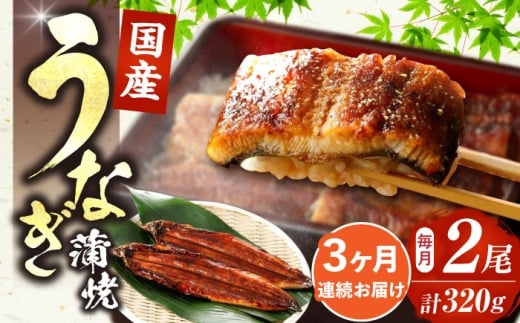 【全3回定期便】福岡県産 うなぎ 蒲焼 大2尾 合計 320 g（1尾あたり 160g以上）《豊前市》【福岡養鰻】 国産 うなぎ 大 [VAD011]