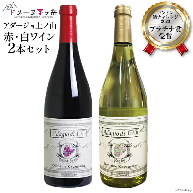 【ふるさと納税】 ワイン 山梨 赤 白 セット 750ml 2本 マスカット・ベーリーA 甲州 樽熟 10-10.「アダージョ上ノ山」 ワイン赤白2本 ロンドン酒チャレンジ プラチナ賞 母の日 父の日 記念日 ギフト 送料無料 [ドメーヌ茅ヶ岳 山梨県 韮崎市 20743378]