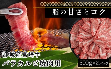 宮崎牛バラカルビ1kgセット_AD-2501_(都城市) ブランド牛 牛バラ カルビ焼肉用 カット肉 500g×2パック 計1キロ カルビ 焼き肉 バーベキュー BBQ 鉄板焼 焼肉 肉のながやま