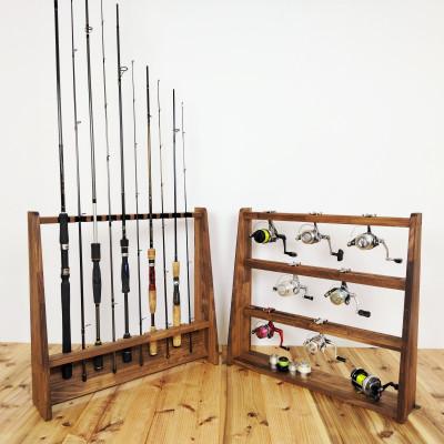 ふるさと納税 横手市 ロッドスタンド10本掛け+リールスタンド片面Lサイズ 【本体:ブラウン　フェルト:ブラック】 |  | 01