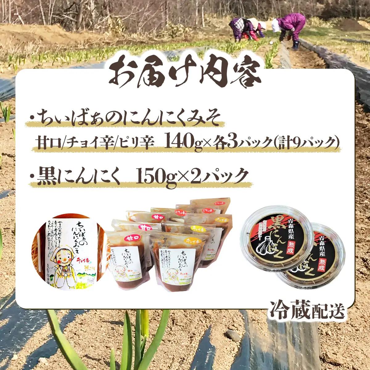 ちぃばぁのにんにくみそ＆黒にんにくセット 【送料無料 青森県 七戸町 にんにく ガーリック 味噌 ご飯のお供】　【02402-0150】
