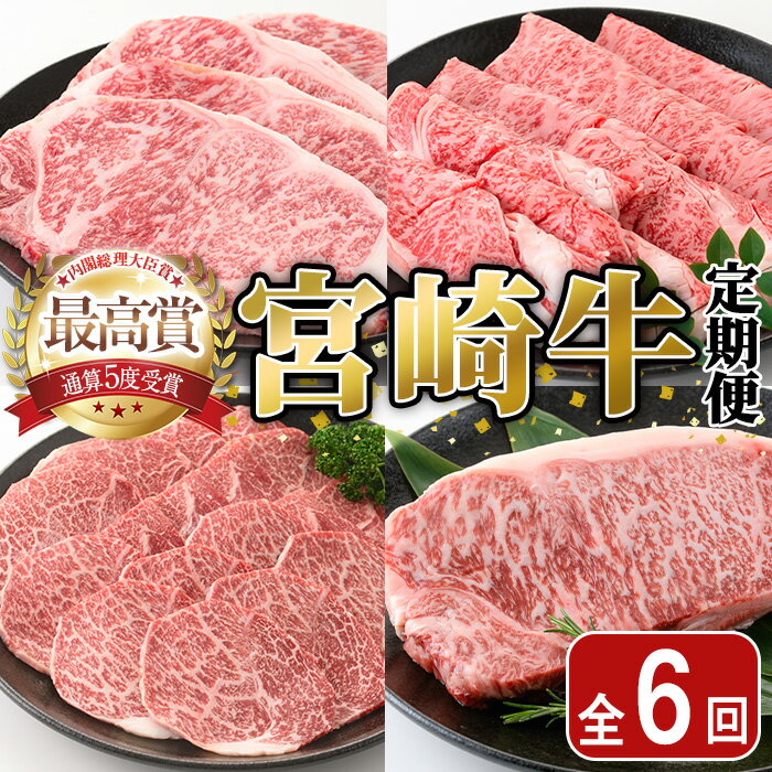 【ふるさと納税】＜全6回・定期便＞宮崎牛定期便(ロースステーキ・肩焼肉・ももバラすき焼き・ワンポンドステーキ・ロースステーキ・肩ロースすき焼き) A4 A5 国産 牛肉 宮崎県産 黒毛和牛 コンシェルジュ【SJ011】【日本ハムマーケティング株式会社】