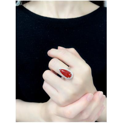 ふるさと納税 山梨県 Pt900 プラチナ 血赤 珊瑚 ペアシェイプ　しずく ダイヤ リング　11号【RP-9906】 |  | 02