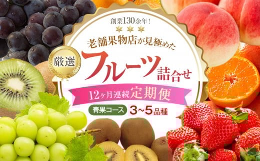 
            【12ヶ月連続定期便】創業130余年！老舗果物店が見極めた、厳選フルーツ詰合せ♪【青果コース】（3～5品種）
          