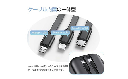 【ホワイト】モバイルバッテリー ACアダプター 15000mAh 55.5Wh 防災電源 コンセント一体型 Type-C出入力ポート+USB出力ポート+3本ケーブル内蔵 5台同時充電 PD20W 折り