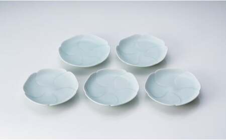 有田焼 青白磁花小皿 5枚組【中仙窯】中尾純 伝統工芸 作家 青白磁 うつわ 器 皿 小皿 5枚 セット A95-57