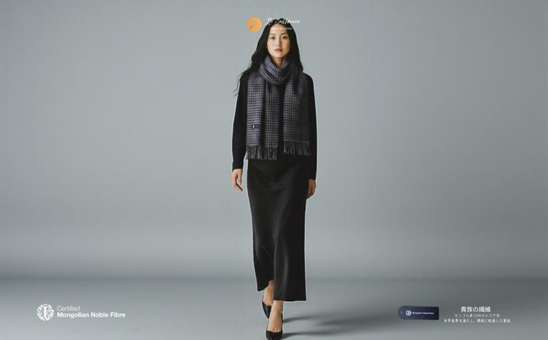 『Noble Fibre』100％カシミヤ・マフラー レッド＆チェック フリンジ付き G3565