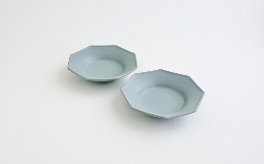 
            【Awabi ware】八角中深皿 ペアセット（青マット×２） 《決済から3ヶ月前後で発送》
          
