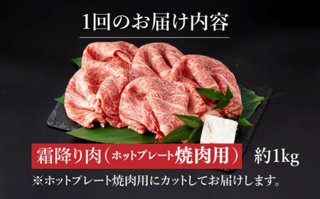 【2回定期便】 長崎和牛 霜降り ホットプレート 焼肉用 1kg/回 【深佐屋】[DBK022]/ 長崎 小値賀 牛 牛肉 黒毛和牛 焼肉 定期便