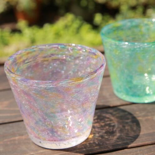 【ふるさと納税】【ガラス工房雫】泡花口広カップ＜ヒルギ＆ランタナ＞2個セット
