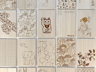 【谷中・箱義桐箱店】桐はがき[2枚]の塗り絵体験チケット（1名様分／60分）