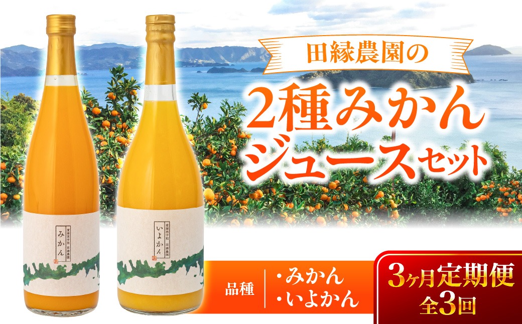 【3ヶ月定期便】田縁農園 2種みかんジュース（みかん いよかん）セット 全3回 IKTA047