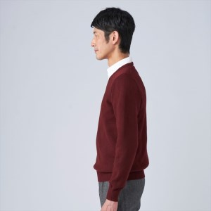 日本製 カシミヤ100% Vセーター ワイン Sサイズ [2629]