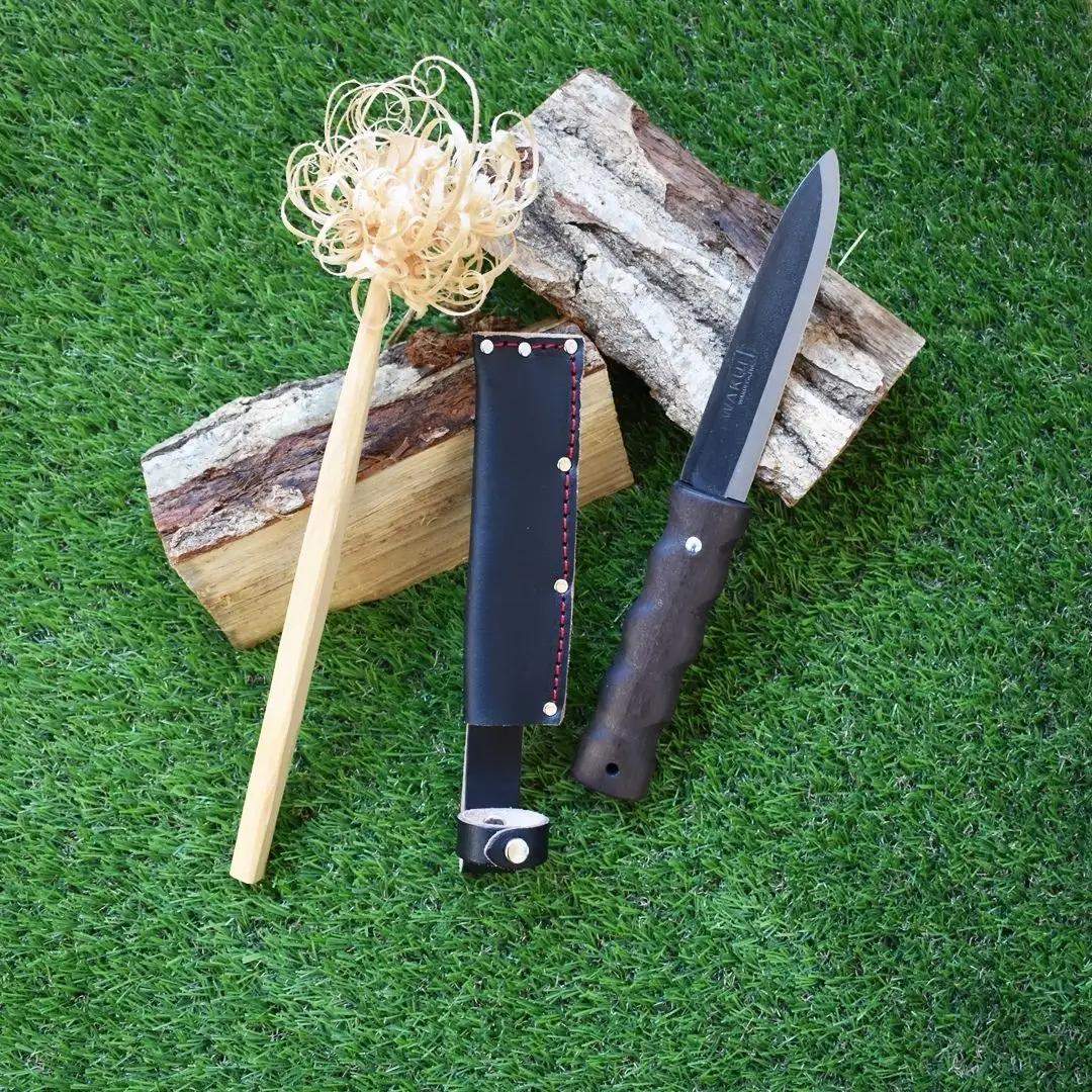 万能キャンプナイフ 山人 両刃 牛革ケース入 ソロキャンプ 軽量型ナイフ