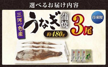 三河一色産うなぎ蒲焼 3尾（約480g）・O067