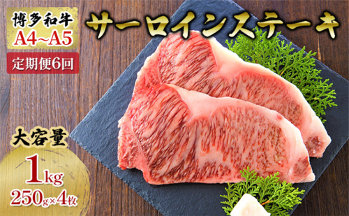 【4月から順次発送】定期便 6ヶ月 牛肉 サーロイン ステーキ 合計1000g 博多和牛 A4～A5（250g×4枚）セット 6回 配送不可：離島