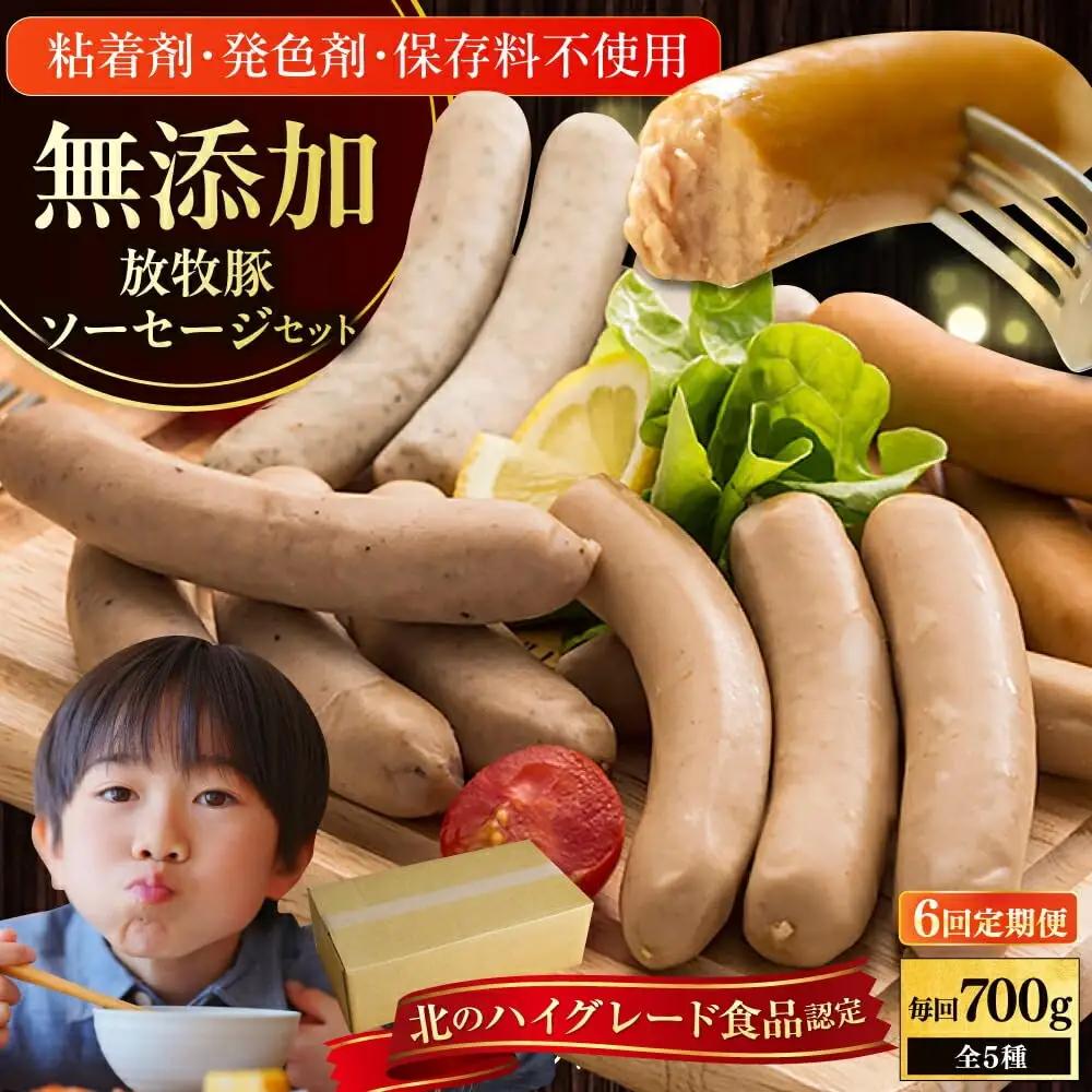 【全6回定期便】【結着剤・発色剤・保存料不使用】 放牧豚 ソーセージ5種セット 無添加 無塩せき [AXBA032]