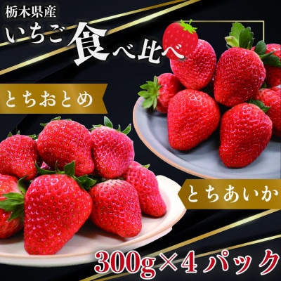 とちおとめ×とちあいか　約300g×各2パック【配送不可地域：離島】【1378806】