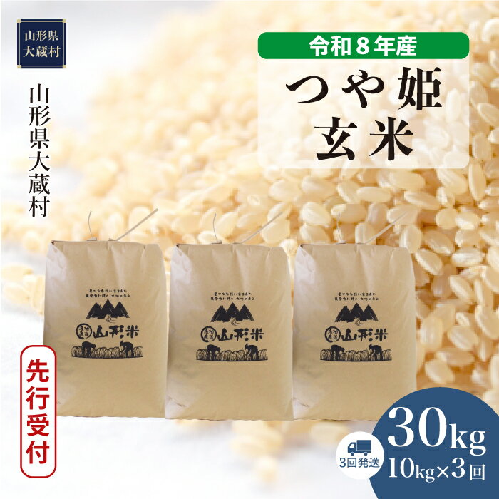 【ふるさと納税】＜令和8年産米先行受付＞ 大蔵村 特別栽培米 つや姫 ＜玄米＞ 定期便 30kg （10kg×1ヶ月間隔で3回お届け）