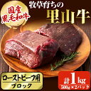 【ふるさと納税】国産黒毛和牛 牧草育ちの里山牛 ローストビーフ用ブロック肉計1kg(500g×2パック) 黒毛和牛 和牛 肉 牛肉 国産 ローストビーフ ブロック 赤身【さかうえ】c5-027