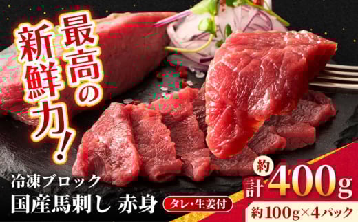 【フジチク】 国産 馬刺し 赤身 約100g×4個（計約400g）【亀井通産 株式会社】赤身 馬刺し タレ付き 馬肉 熊本県 合志市 [AYBQ044]