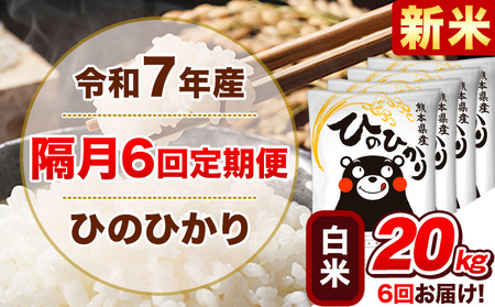 新米 令和7年産【隔月6回定期便】白米 ひのひかり【2ヶ月に1回届く】 20kg 5kg×4袋《お申込み翌月から出荷》 熊本県産 精米 ひの 米 こめ ヒノヒカリ コメ お米 津奈木