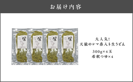【 生うどん 】 大人気 ！ 天猿 の シマ桑入り 生 うどん 4玉 C075-002-01 麺 生麺 麺類 オリジナルブランド 天猿うどん もちもち 水炊き すき焼き 鍋料理 冷やしうどん かけうど