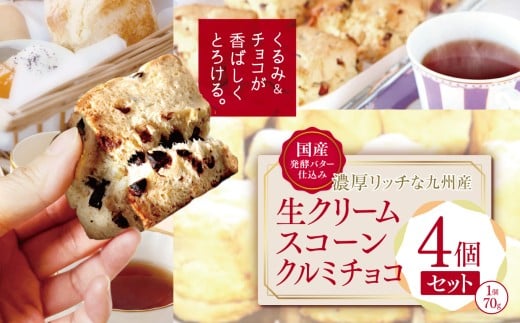 国産発酵バター仕込み濃厚リッチな九州産生クリームスコーン クルミチョコ4個セット | お菓子 菓子 おかし 洋菓子 焼き菓子 イギリス菓子 チョコスコーン クルミ おやつ デザート スイーツ 手作り ティータイム アフタヌーンティー 大分県 中津市 送料無料