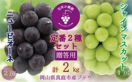 【2025年先行予約】ぶどう 岡山 花笑み農園『ニューピオーネ&シャインマスカット』約2kg（3房） PS-2上【hana03】