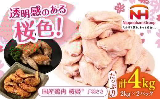 桜姫 手羽さき 計4kg（2kg×2パック）《厚真町》【東日本フード株式会社】 桜姫 国産鶏肉 鶏肉 鶏 とり肉 手羽先  冷凍 北海道 [AXBM092]